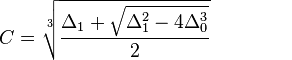 C = \sqrt[3]{\frac{\Delta_1 + \sqrt{\Delta_1^2 - 4 \Delta_0^3}}{2}} \qquad \qquad {\color{white}.}